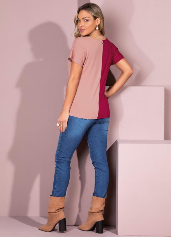 

Blusa Bicolor com Mangas Curtas Rosa e Bordô