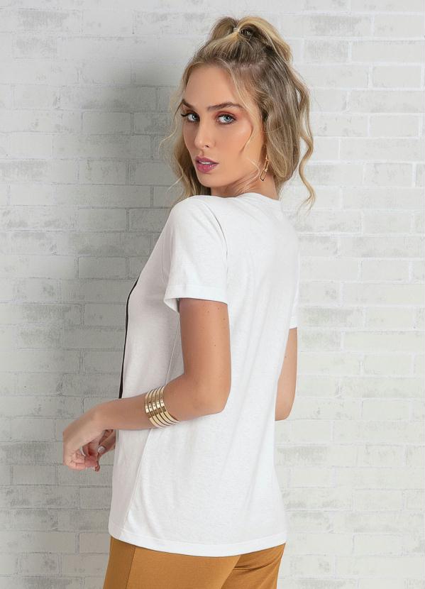 

Blusa Branca Acinturada com Estampa na Frente, Branco