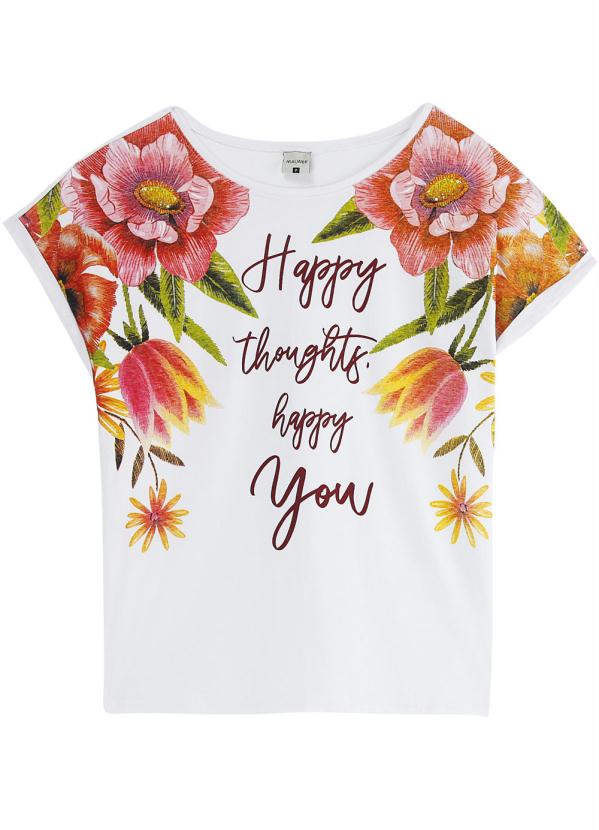 

Blusa Branca Ampla Floral em Malha, Branco