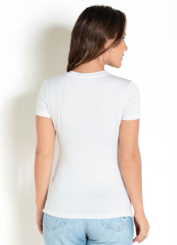 

Blusa Branca com Estampa Frontal e Mangas Curtas, Branco