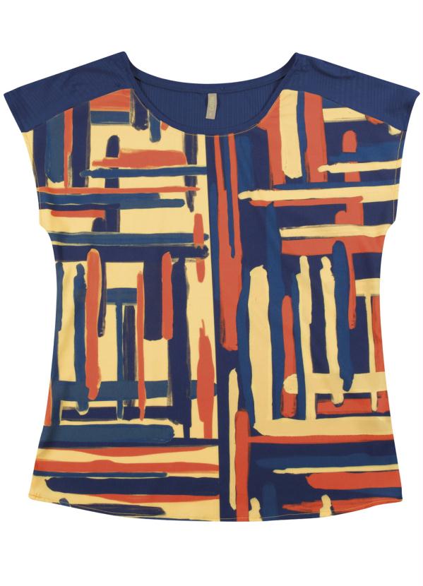 

Blusa com Decote Redondo e Estampa Azul