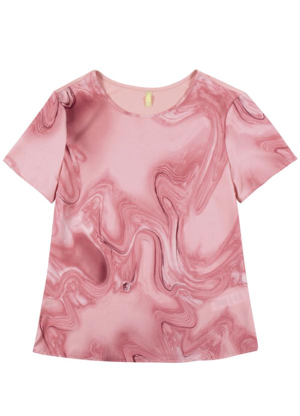 

Blusa com Decote Redondo Estampada Rosa