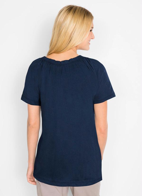 

Blusa com Elástico no Decote Azul Marinho