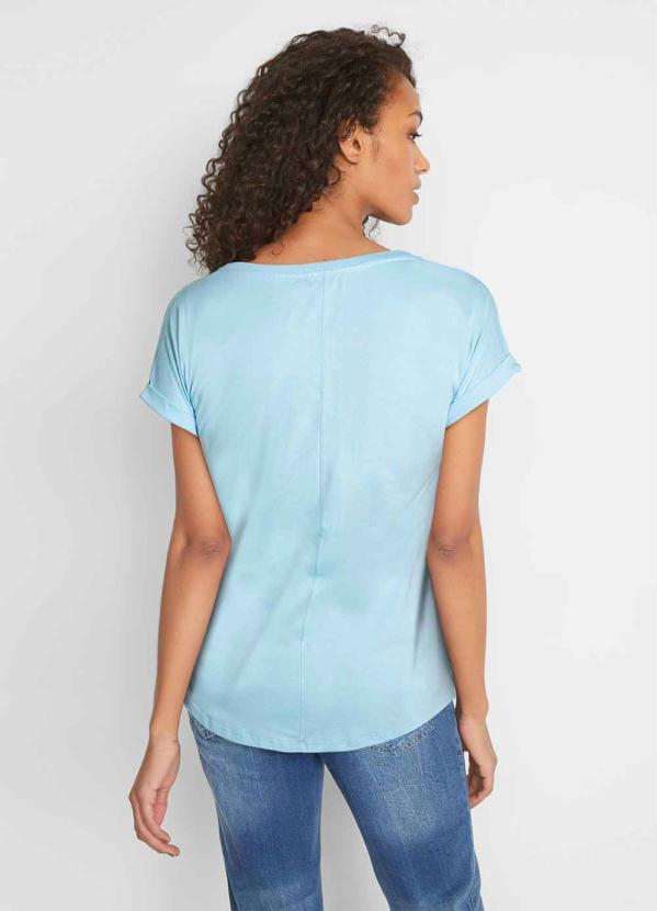 

Blusa com Estampa e Bolso Frontal, Azul