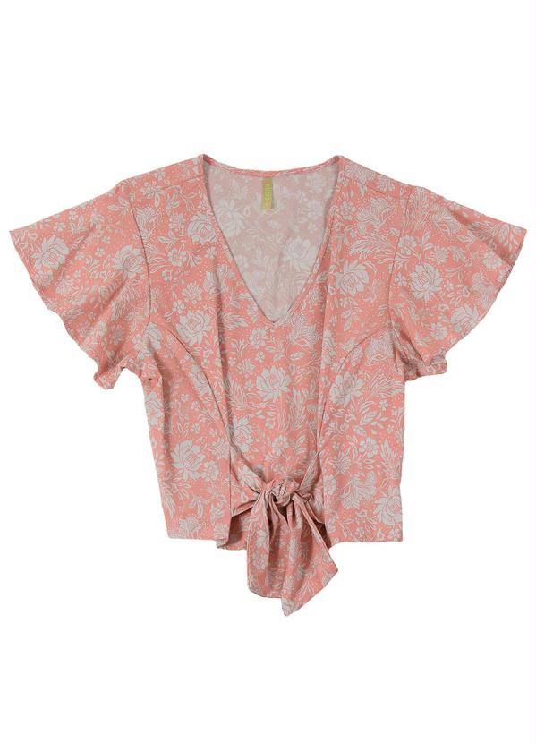 

Blusa com Estampa Floral e Amarração Vermelho, Laranja