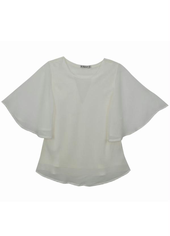 

Blusa com Mangas Amplas em Chiffon Off White, Bege