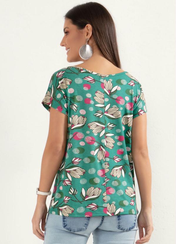 

Blusa com Mangas Curtas Floral Verde