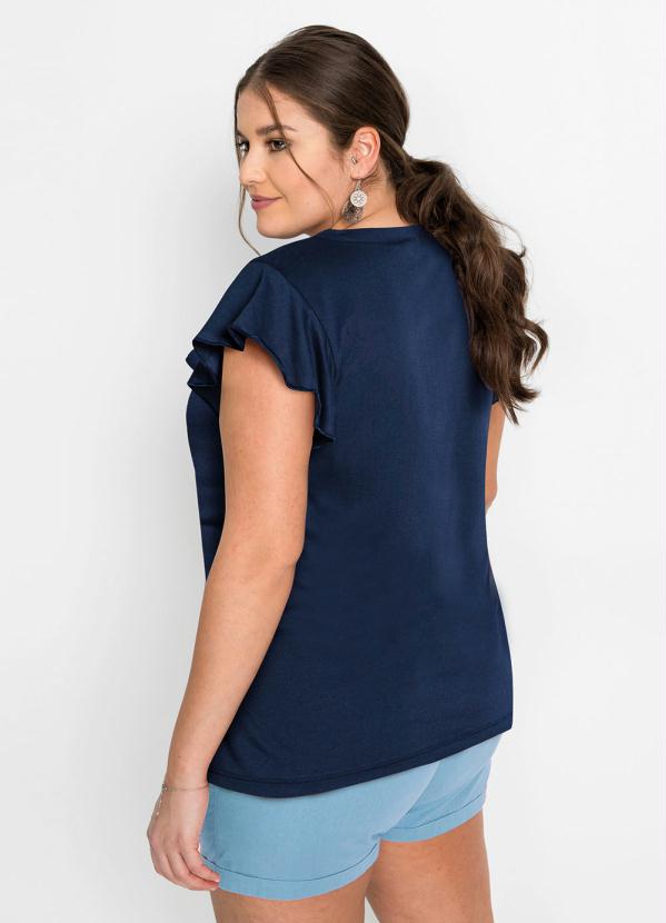 

Blusa com Peitilho e Mangas Morcego Azul Marinho