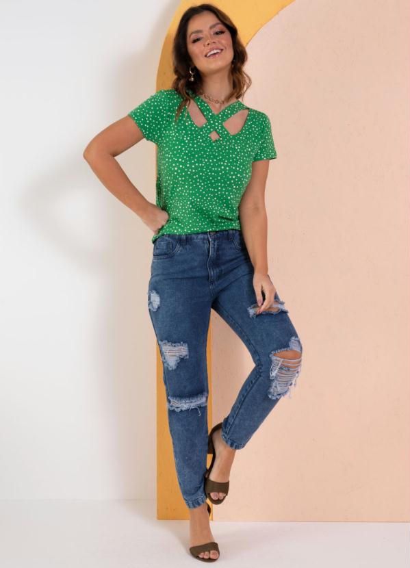 

Blusa com Tiras no Decote Poá Verde