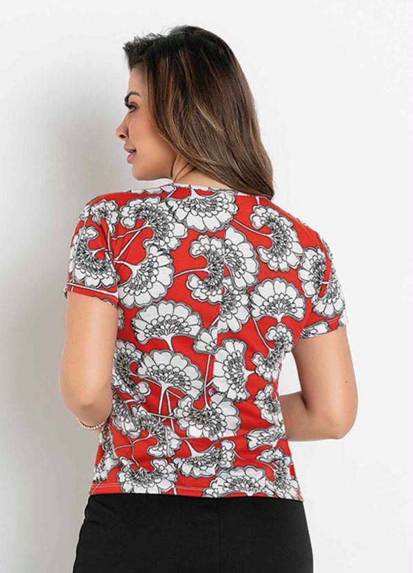 

Blusa com Torção Floral Vermelha Moda Evangélica, Vermelho