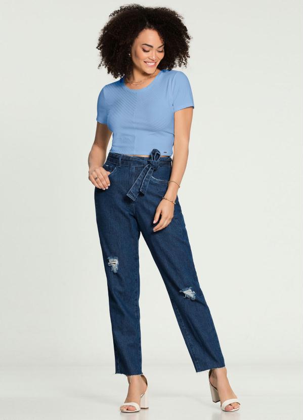 

Blusa Cropped Canelada Básica Azul