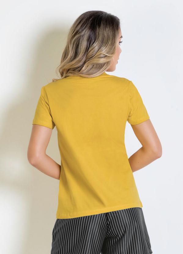 

Blusa de Manga Curta Amarela com Estampa Frontal, Amarelo