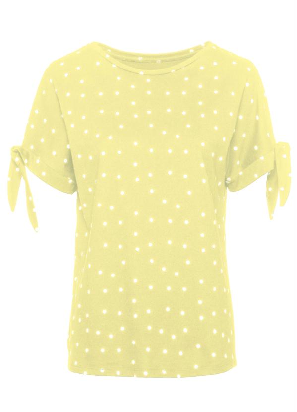 

Blusa Decote Redondo com Amarração Poá Amarelo