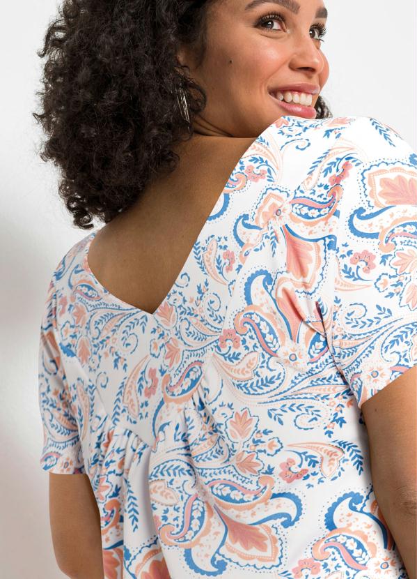 

Blusa Deocte V com Franzido Paisley Branco, Estampado