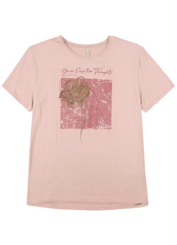 

Blusa Estampada com Aplicação Rosa