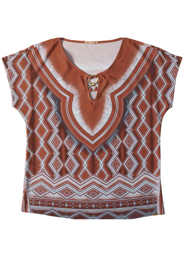 

Blusa Estampada com Aviamento Marrom