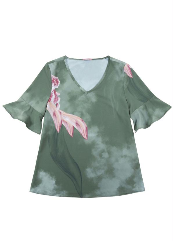 

Blusa Estampada com Manga Fluída Verde