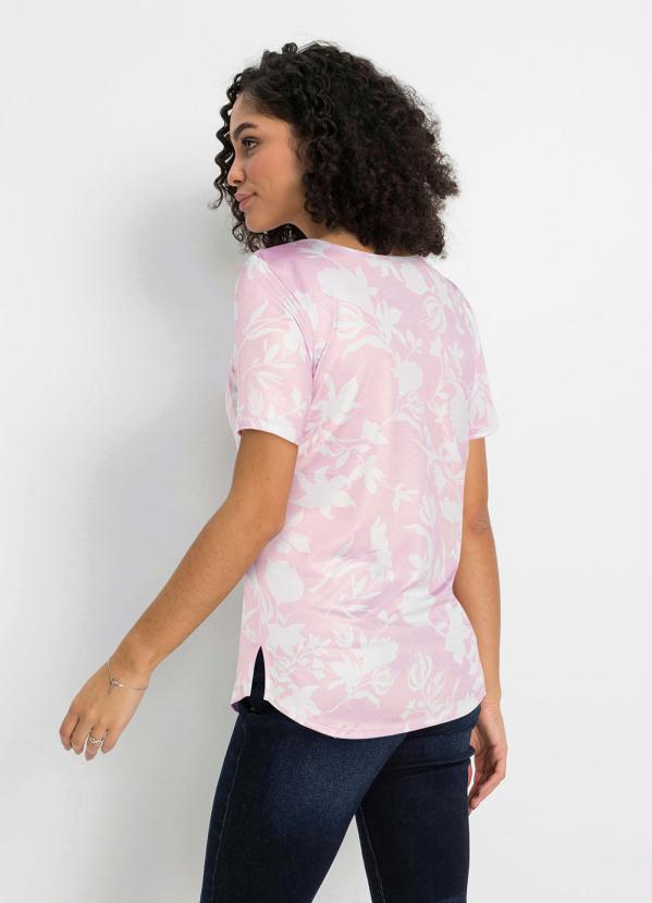 

Blusa Estampada com Renda Rosa Claro