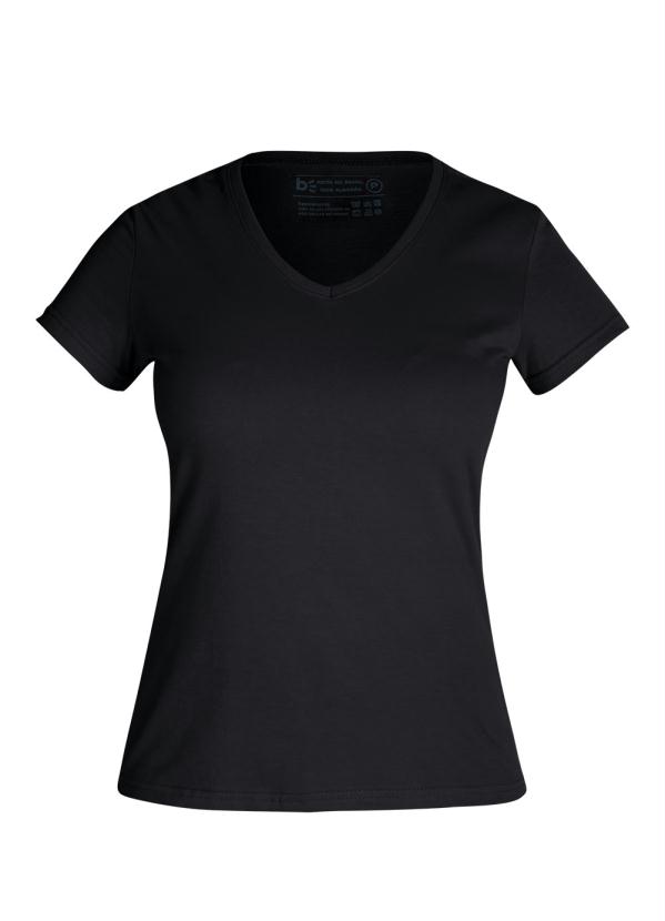 

Blusa Feminina Preta Baby Look com Decote V, Preto