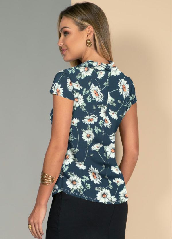 

Blusa Floral Azul com Gola