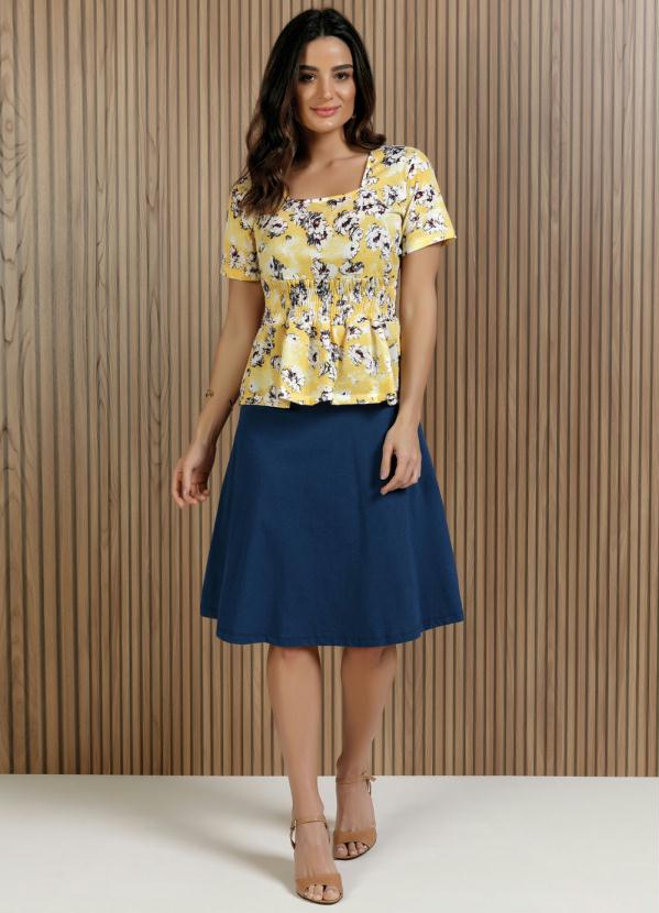 

Blusa Floral com Decote Quadrado Moda Evangélica, Amarelo