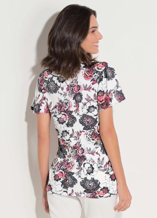 

Blusa Floral com Recorte Central Costas Quintess, Branco