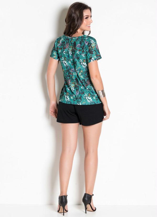 

Blusa Floral Verde com Tiras em X no Decote