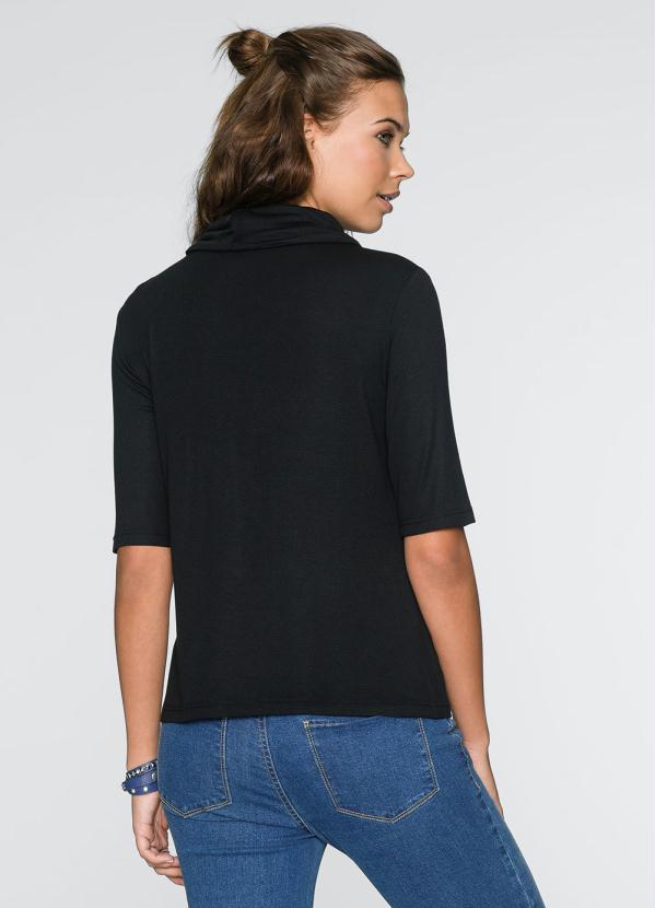 

Blusa Gola Alta com Estampa Preta, Preto