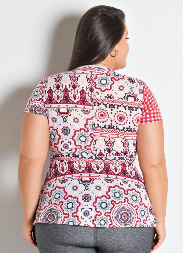 

Blusa Mandala e Xadrez com Decote Transpassado, Vermelho