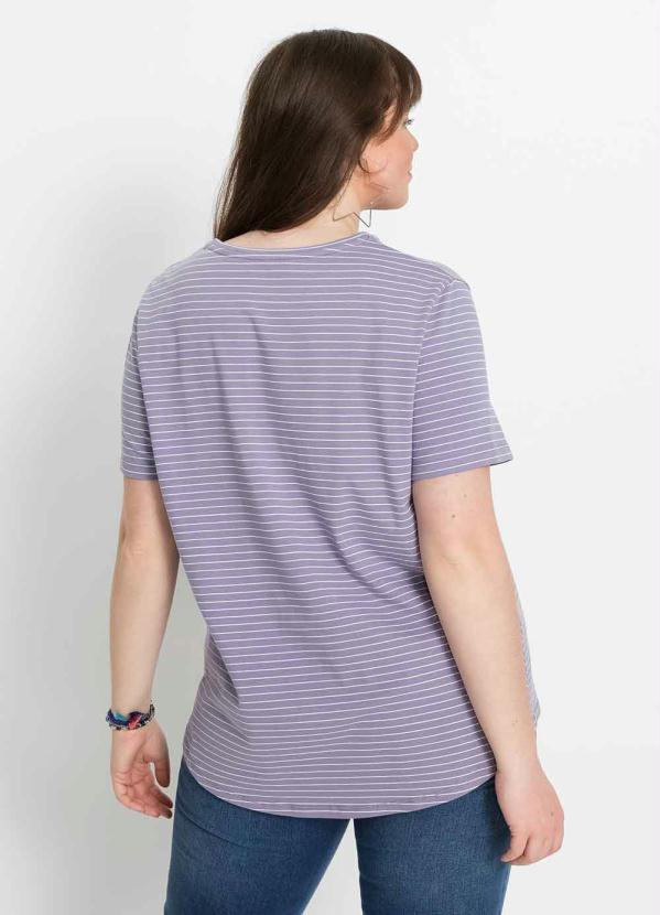 

Blusa Manga Curta Básica Listrada Lilás, Roxo