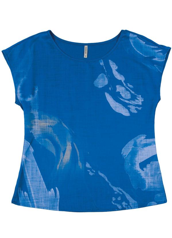 

Blusa Manga Curta Estampada Azul