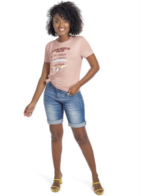 

Blusa Manga Curta T-Shirt com Estampa Rosa