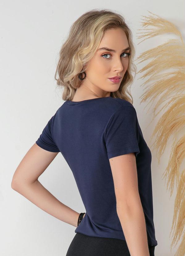 

Blusa Marinho com Bordado e Amarração, Azul