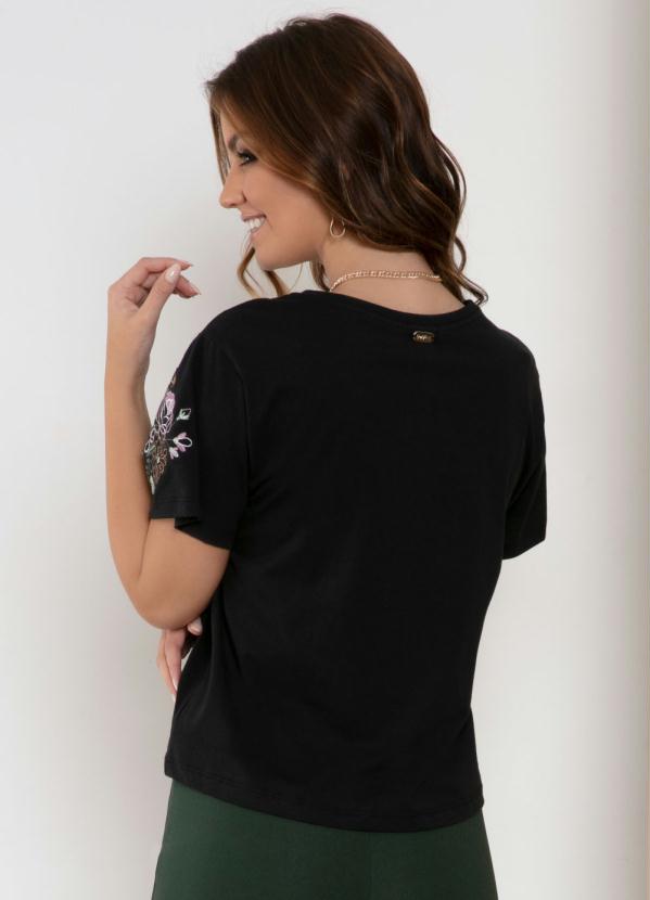 

Blusa Preta com Bordado Floral, Preto