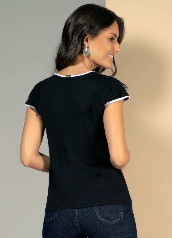 

Blusa Preta com Detalhe em Tule, Preto