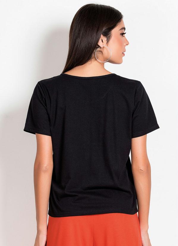 

Blusa Preta com Estampa Neon e Brilho na Frente, Preto