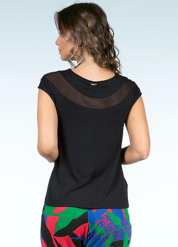 

Blusa Preta com Recortes em Tule, Preto