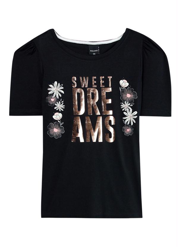 

Blusa Preta Dreams com Foil, Preto