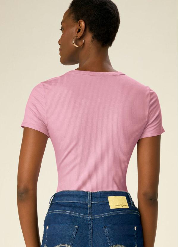 

Blusa Rosa Claro Canelada com Botões