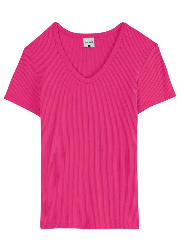 

Blusa Rosa Escuro Canelada Decote V