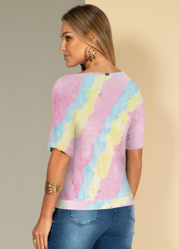 

Blusa Tie Dye Rosa e Amarelo com Drapeado