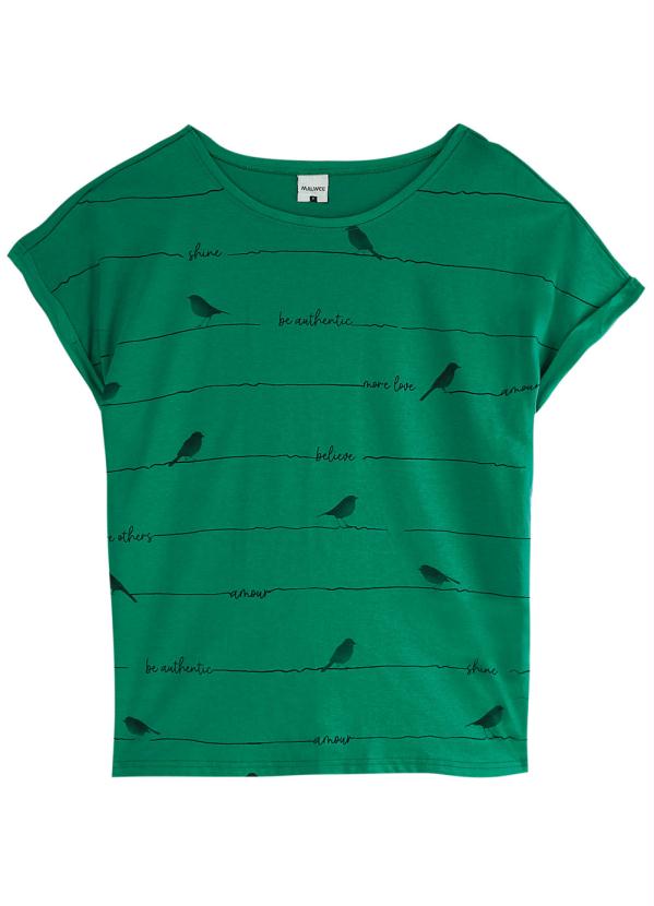 

Blusa Verde Ampla Aves em Malha