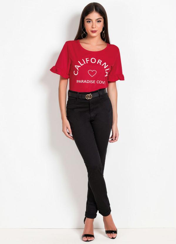 

Blusa Vermelha com Babado nas Mangas, Vermelho