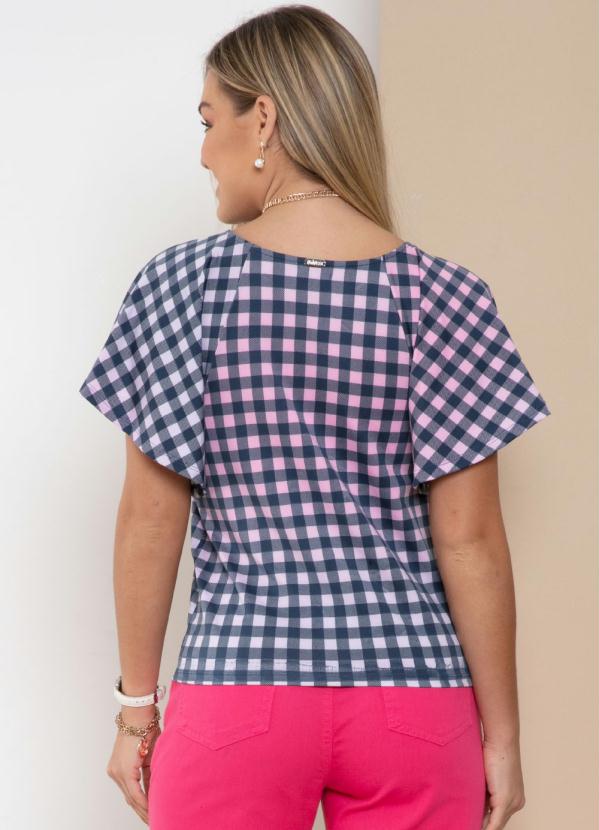 

Blusa Xadrez Degradê com Manga Formando Babados, Rosa