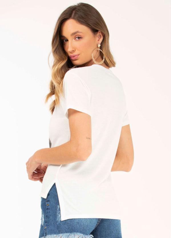 

T-Shirt de Manga Curta em Viscose Off White, Bege