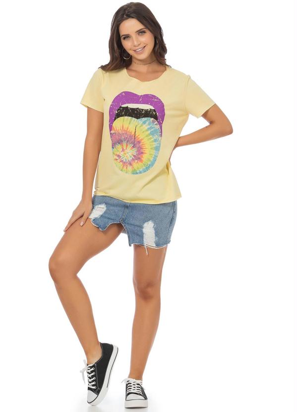 

T-Shirt Feminina Boca Tie Dye Amarelo