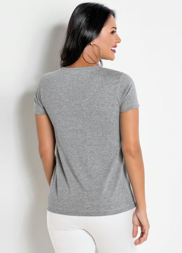 

T-Shirt Mescla com Estampa Frontal, Cinza