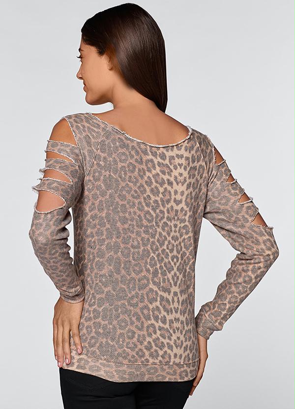 

Blusa com Recortes Animal Print Onça Marrom