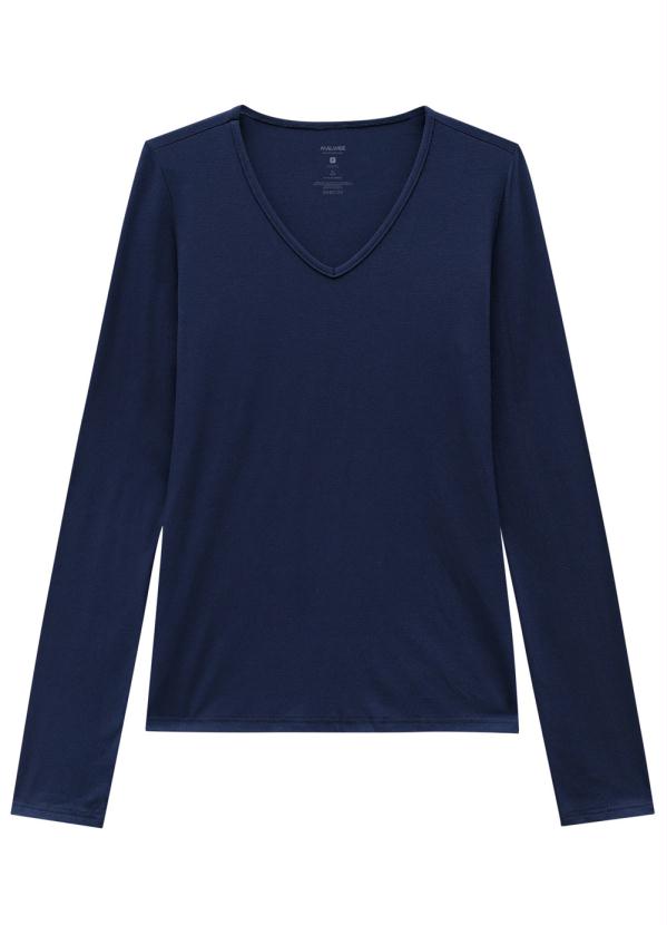 

Blusa Azul Marinho Decote V em Viscose