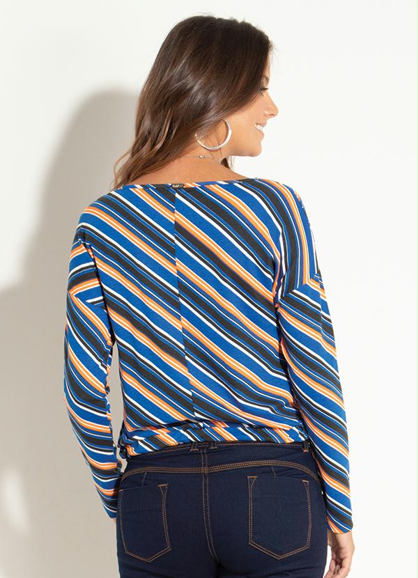 

Blusa com Amarração na Cintura Listrada Azul